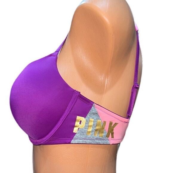 Victoria’s Secret wear everywhere Push Up Padded Pink Logo Purple Bra - Picture 3 of 4